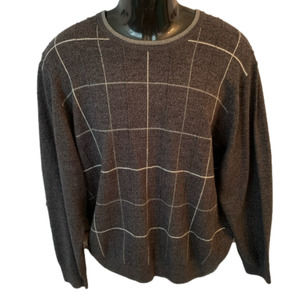 Dockers Crew Neck Sweater Gray Stripes Checks Sz XL